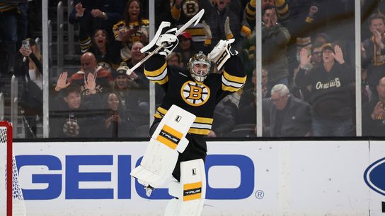 Haggerty: Swayman entering the zone for the Bruins  taken at TD Garden (Bruins)