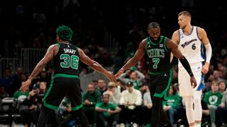 Marcus Smart and Jaylen Brown's connection vs. Washington shows how far both have come together in Boston taken at TD Garden (Celtics). Photo by (Nick Grace/Getty Images)