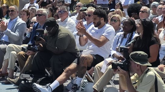 Jayson Tatum steps out into spotlight again, but how he's recovering remains a mystery taken in Providence, RI (Celtics)