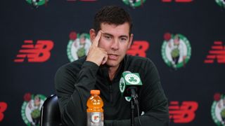 Brad Stevens talks Celtics playoff flame out, offensive issues, and Jaylen Brown comments taken at The Auerbach Center (Celtics). Photo by © David Butler II