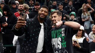 NBA Notebook: Marcus Smart talks move to the Lakers in return to Boston taken at BSJ Headquarters (Celtics). Photo by Winslow Townson-Imagn Images