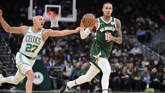 BSJ Live Coverage: Celtics 71, Bucks 69 (8:48 3rd) - Kuzma giving Bucks a chance taken at BSJ Headquarters. Photo by (Benny Sieu-Imagn Images)