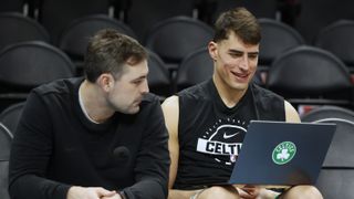 Joe Mazzulla won't coach Celtics' first preseason game -- enter Tony Dobbins and DJ MacLeay taken at Rocket Arena (Celtics). Photo by © Rhona Wise