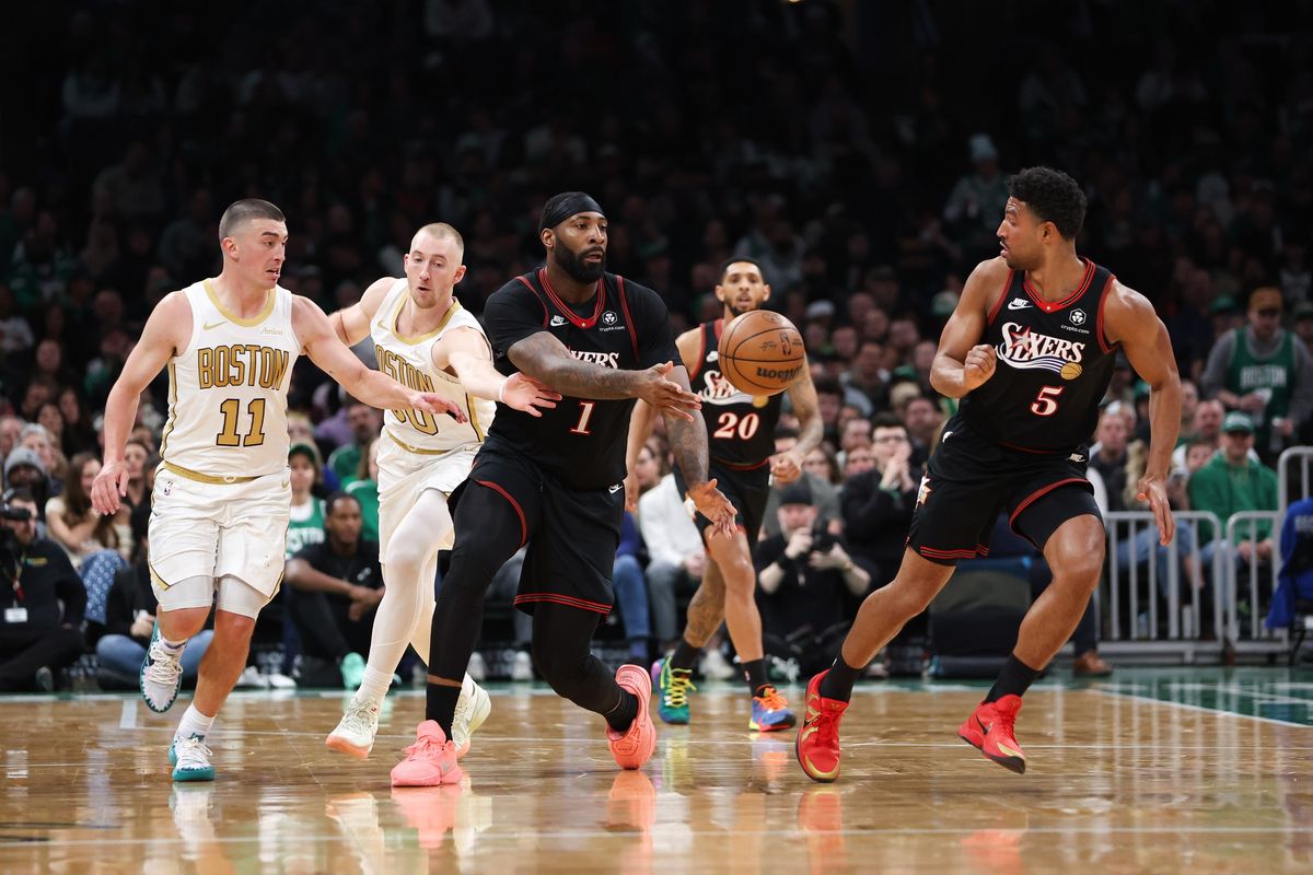 Payton Pritchard, Sam Hauser, Andre Drummond, and Quentin Grimes