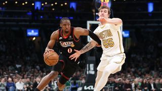 Celtics Playoffs Film School: Maxey's mayhem, Edgecombe's quirks, and offensive rebounding vs. the 76ers taken at BSJ Headquarters (Celtics). Photo by © Paul Rutherford