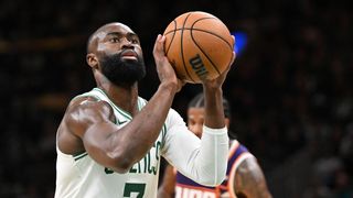 Simone's Six: Jaylen Brown's power, defending Devin Booker, and Payton Pritchard's underrated role in Celtics-Suns taken at TD Garden (Celtics). Photo by © Brian Fluharty