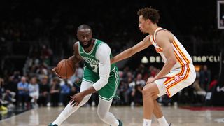Simone's Six: A Jaylen Brown mess, Luka Garza's spot start, and an ugly third quarter in Celtics-Hawks taken at State Farm Arena (Celtics). Photo by Mady Mertens-Imagn Images