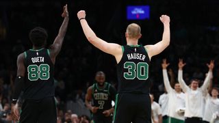 Simone: Celtics take shooting practice against skeleton Pelicans taken at TD Garden (Celtics). Photo by © Winslow Townson
