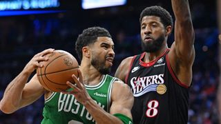 FINAL: Celtics 108, 76ers 100 - Huge shots give Boston big win taken at Xfinity Mobile Arena (Celtics). Photo by © Eric Hartline