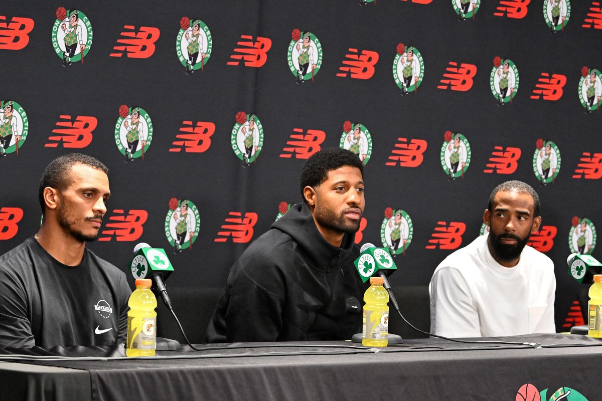 Joe Mazzulla, Paul George, and Mike Conley Jr. Joe Mazzulla, Paul George, and Mike Conley Jr.