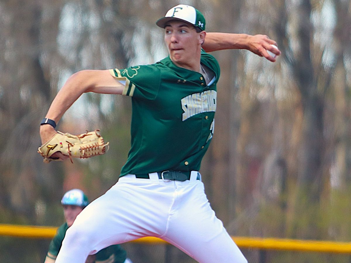 Bishop Feehan's Brody Bumila, a Raynham resident, tosses a pitch during a non-league game against Taunton on April 23, 2026. Bishop Feehan's Brody Bumila, a Raynham resident, tosses a pitch during a non-league game against Taunton on April 23, 2026.