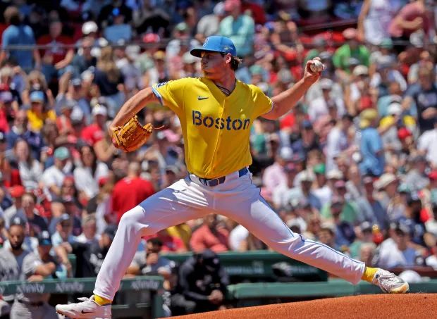 Red Sox starting pitcher Jake Bennett throws in the first inning as the Red Sox took on the Yankees at Fenway Park.