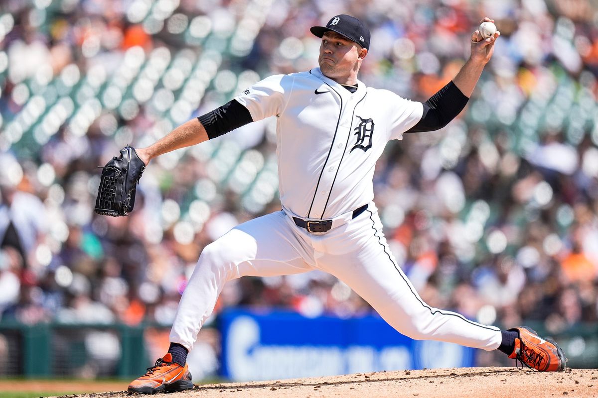Detroit Tigers pitcher Tarik Skubal (29) throws against Milwaukee Brewers during the second inning at Comerica Park in Detroit on Thursday, April 23, 2026.