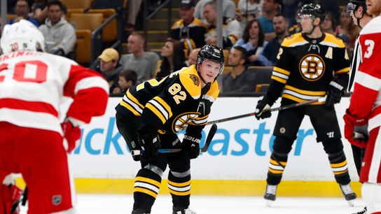 Twelve years removed from first meeting, Trent Frederic & David Backes serving as linemates for rookie’s NHL debut taken at Warrior Ice Arena (Bruins)