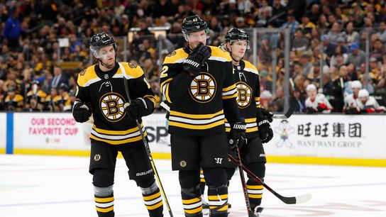 NHL Notebook: On a Bruins' line with a 34-year-old vet and self-described ‘22, 23-year-old idiots’, collaboration is key taken at Warrior Ice Arena (Bruins)