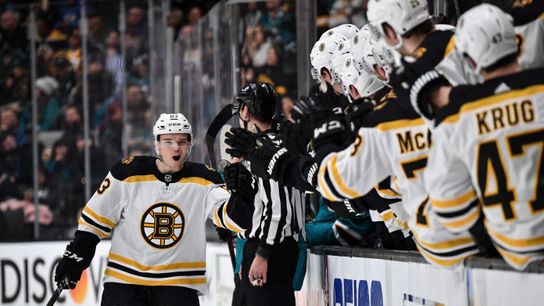 Karson Kuhlman already making a name for himself in Bruins locker room taken at T-Mobile Arena (Bruins)
