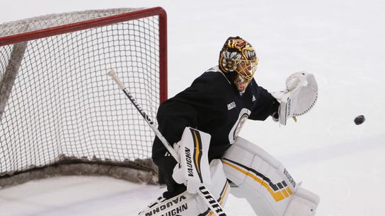 Long layoffs haven’t been kind to goalies in the postseason, but Tuukka Rask isn't sweating it taken at Warrior Ice Arena (2019 Stanley Cup Playoffs)