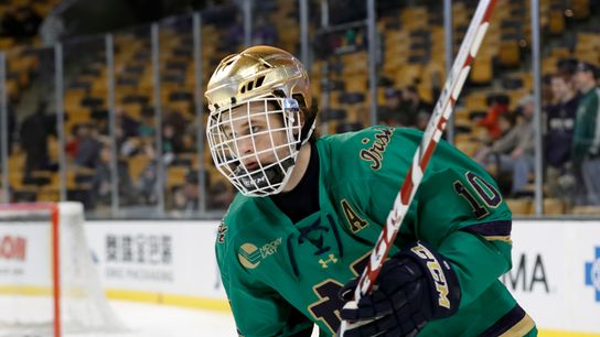 A return to Notre Dame not likely in the cards for Anders Bjork at Winter Classic taken at Notre Dame Stadium (Bruins)