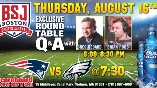 BSJ-Bud Light Patriots Watch Party at Scoreboard Sports Bar & Grill, 6-8:30 p.m. Thursday taken at Scoreboard Sports Bar & Grill - Woburn (Patriots)