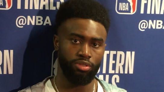 Video: Jaylen Brown - 'I just don't think they were letting me catch the ball, they were denying me' taken at Quicken Loans Arena (2018 NBA Playoffs)