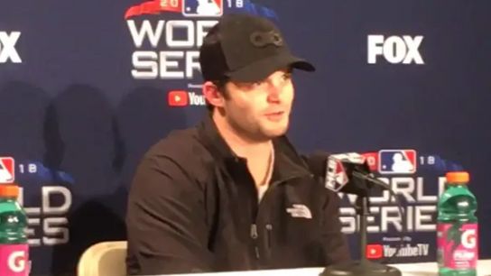 Video: Andrew Benintendi - 'It looked like (Nunez) hit it off his ankles' taken at Fenway Park (2018 World Series)