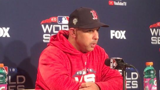 Video: Alex Cora - 'The bullpen did what they've been doing during October and now we're up 2-0' taken at Fenway Park (2018 World Series)