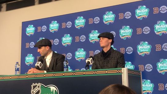 Video: Patrice Bergeron, Tuukka Rask talk Winter Classic win at Notre Dame taken at Notre Dame Stadium (Bruins)