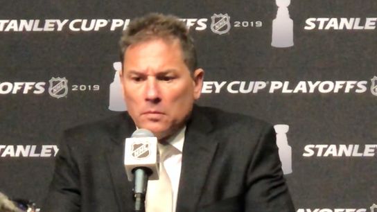 Video: Bruce Cassidy - 'Our puck management issues cost us in a lot of different areas of the game' taken at TD Garden (2019 Stanley Cup Playoffs)