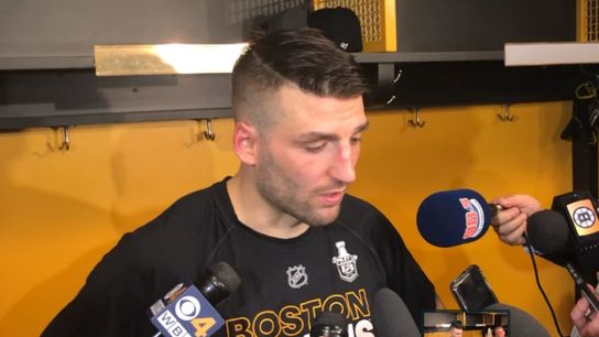 Video: Patrice Bergeron - 'It's obviously not good enough and now it's moving forward to Game 2' taken at TD Garden (2019 Stanley Cup Playoffs)