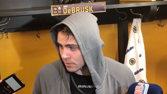 Video: Jake DeBrusk on Kadri's hit - 'I think that's up to the league to decide, I've got no comment' taken at TD Garden (2019 Stanley Cup Playoffs)