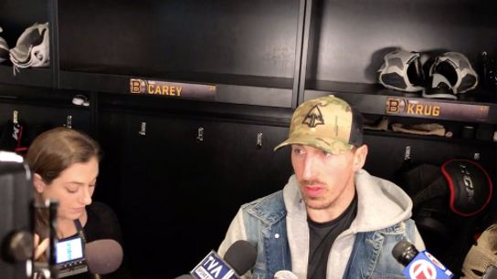 Video: Brad Marchand previews Game 2 vs. Leafs - ‘(Backes) helps in a lot of areas’ taken at Warrior Ice Arena (Bruins)