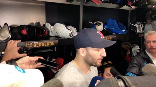 Video: Patrice Bergeron previews Game 7 vs. Maple Leafs - ‘It’s a battle of will out there’ taken at Warrior Ice Arena (2019 Stanley Cup Playoffs)
