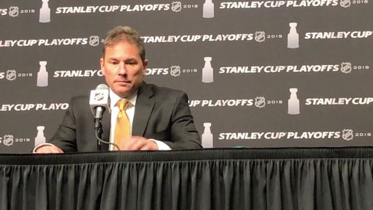 Video: Bruce Cassidy: ‘That second goal (for Coyle) is an all-world play’ taken at TD Garden (2019 Stanley Cup Playoffs)