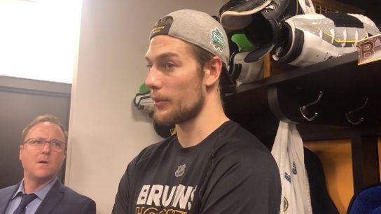 Video: Brandon Carlo on Game 1 win - ‘It’s one of those games that’s kind of nagging, in a way’ taken at TD Garden (2019 Stanley Cup Playoffs)
