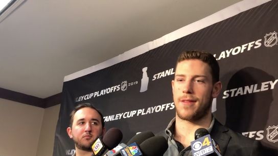 Video: Charlie Coyle on Hurricanes crowd at PNC Arena - ‘We know that they’re going to be loud, they’re gonna bring it’ taken at Raleigh, North Carolina (2019 Stanley Cup Playoffs)