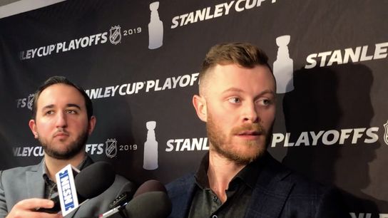 Video: Chris Wagner - ‘I don’t think it matters to us, who’s scoring, as long as it’s going in’ taken at Raleigh, North Carolina (2019 Stanley Cup Playoffs)