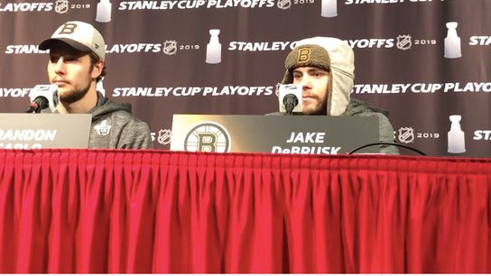 Video: Brandon Carlo & Jake DeBrusk: ‘The camaraderie between all of us is fantastic’ taken at PNC Arena (2019 Stanley Cup Playoffs)