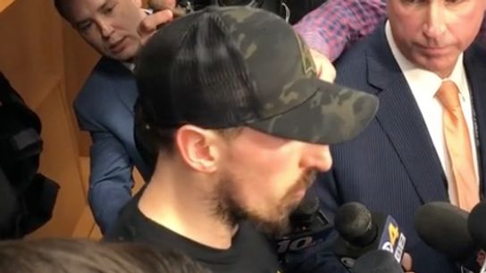 Video: Brad Marchand - 'We got lucky tonight, we'll take that one' taken at Enterprise Center (2019 Stanley Cup Playoffs)