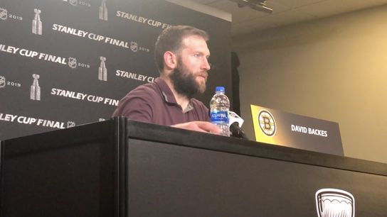 Video: David Backes on Bruce Cassidy - 'He’s done an excellent job' taken at Enterprise Center (2019 Stanley Cup Playoffs)