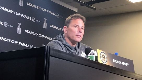 Video: Bruce Cassidy - Tuukka Rask not worried about 'some of the sideshow stuff' with Blues taken at Enterprise Center (2019 Stanley Cup Playoffs)