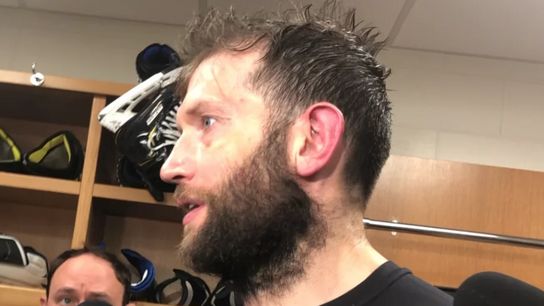 Video: David Backes - 'You're going to need depth and we've been tested ... we have to bind together' taken at Enterprise Center (2019 Stanley Cup Playoffs)