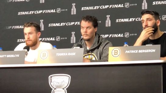 Video: Patrice Bergeron on Zdeno Chara -  'We’re sending him positive vibes and we’re supporting him' taken at TD Garden (2019 Stanley Cup Playoffs)