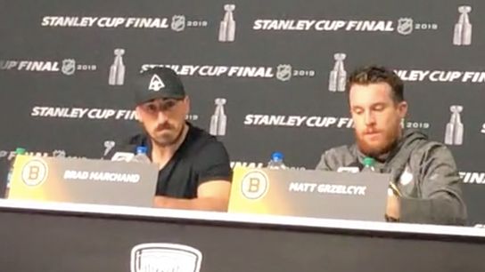 Video: Brad Marchand on Zdeno Chara - ‘He’s willing to play with one leg, one arm’ taken at TD Garden (2019 Stanley Cup Playoffs)