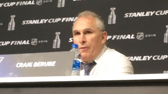 Video: Craig Berube - 'I'm not here to judge the officials and calls ... they go both ways' taken at TD Garden (2019 Stanley Cup Playoffs)