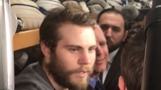 Video: Jake DeBrusk - 'Similar approach (in Game 7) as this game: get to our gameplan first' taken at Enterprise Center (2019 Stanley Cup Playoffs)