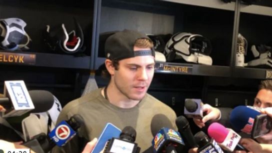 Video: Jake DeBrusk on positives from season - ‘It doesn’t really matter if you don’t win the last game of the year’ taken at Warrior Ice Arena (2019 Stanley Cup Playoffs)