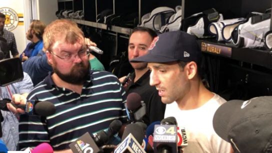 Video: Patrice Bergeron addresses media on breakup day taken at Warrior Ice Arena (2019 Stanley Cup Playoffs)
