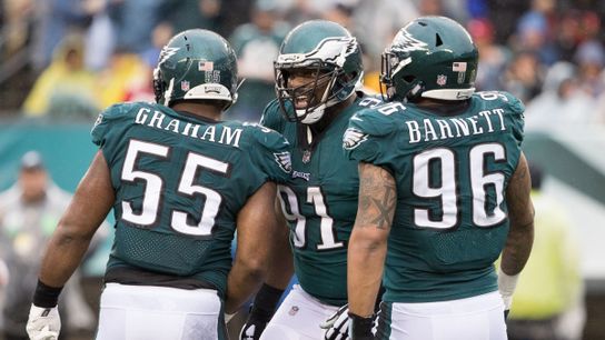 Dante Scarnecchia assesses the Eagles' defensive line: 'They're all pretty damn good' taken at Mall of America (Super Bowl LII)