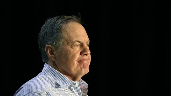 First and 10: Bill Belichick talks; Happy Birthday, Gino Cappelletti taken at BSJ Headquarters (Patriots)