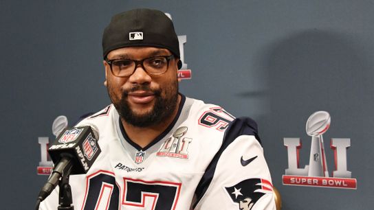 Alan Branch on reduced playing time: 'That's a question to ask Bill' taken at Gillette Stadium (Patriots)